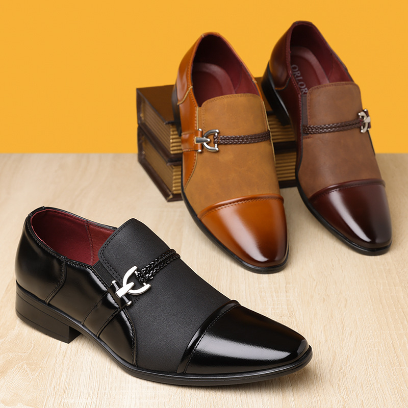 Muške kožne cipele - Slip-On, kožna prednja kapica, PU gornji dio, gumeni đon, niski kroj