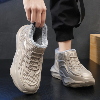 Μποτάκια χιονιού για άνδρες, ζεστά, εξωτερικό από EVA, σόλα EVA, επένδυση με συνθετική κοντή γούνα, χαμηλό ύψος φτέρνας 1–3 cm