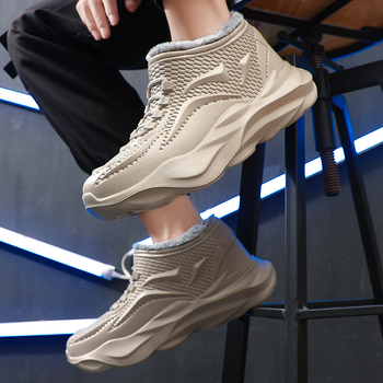 Μποτάκια χιονιού για άνδρες, ζεστά, εξωτερικό από EVA, σόλα EVA, επένδυση με συνθετική κοντή γούνα, χαμηλό ύψος φτέρνας 1–3 cm