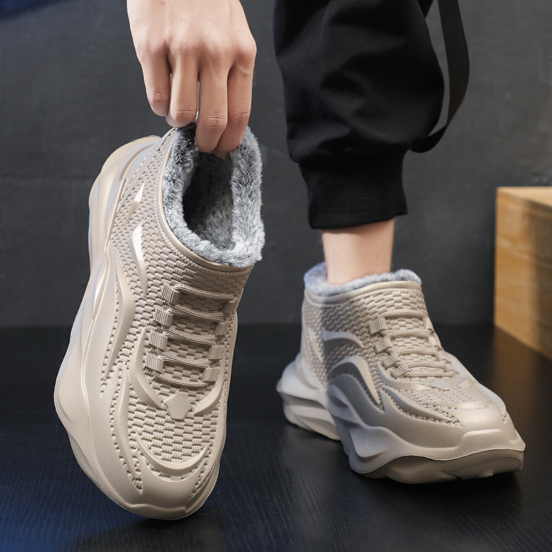 Μποτάκια χιονιού για άνδρες, ζεστά, εξωτερικό από EVA, σόλα EVA, επένδυση με συνθετική κοντή γούνα, χαμηλό ύψος φτέρνας 1–3 cm