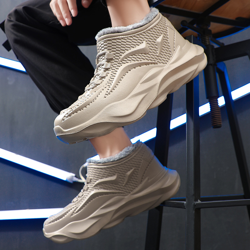 Μποτάκια χιονιού για άνδρες, ζεστά, εξωτερικό από EVA, σόλα EVA, επένδυση με συνθετική κοντή γούνα, χαμηλό ύψος φτέρνας 1–3 cm