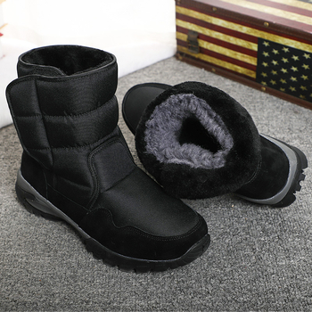 Ανδρικά μποτάκια χιονιού - Επάνω μέρος από νάιλον 600D, Αντιολισθητική εξωτερική σόλα από καουτσούκ, Εσωτερική επένδυση από συνθετικό κοντό plush, Κλείσιμο Velcro, Χαμηλό ύψος τακουνιού 1–3 cm, Χειμερινή χρήση