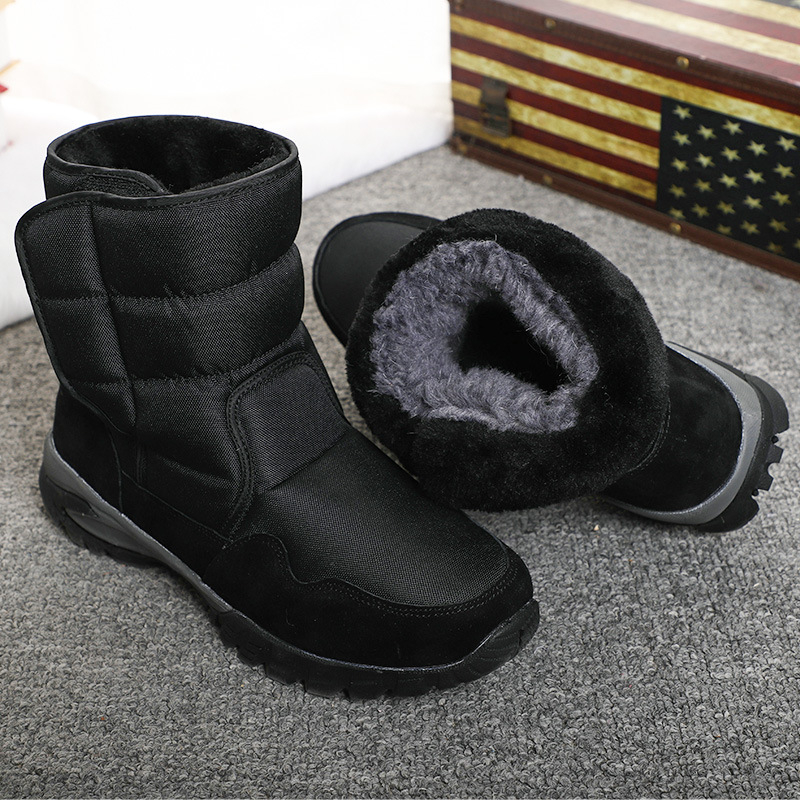 Ανδρικά μποτάκια χιονιού - Επάνω μέρος από νάιλον 600D, Αντιολισθητική εξωτερική σόλα από καουτσούκ, Εσωτερική επένδυση από συνθετικό κοντό plush, Κλείσιμο Velcro, Χαμηλό ύψος τακουνιού 1–3 cm, Χειμερινή χρήση