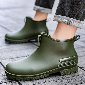 Uniszex PVC esőcsizma, alacsony szárú, csúszásmentes, vízálló, EVA talpbetét