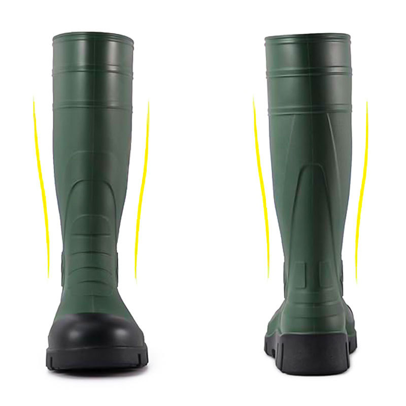 Acélorrú és acél talpú esőcsizma, magas szárú, kopásálló, csúszásmentes munkavédelmi lábbeli