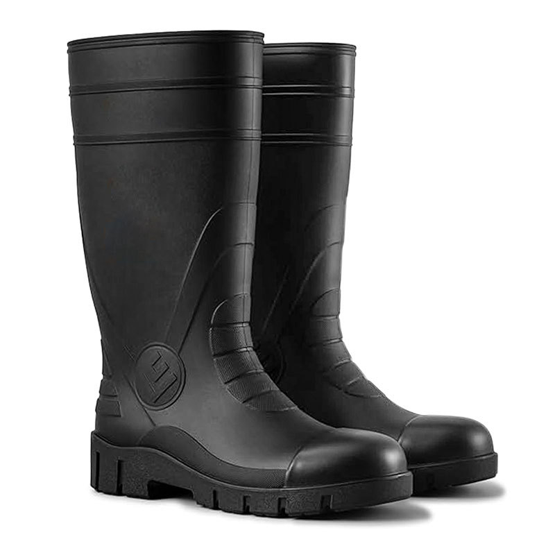 Acélorrú és acél talpú esőcsizma, magas szárú, kopásálló, csúszásmentes munkavédelmi lábbeli