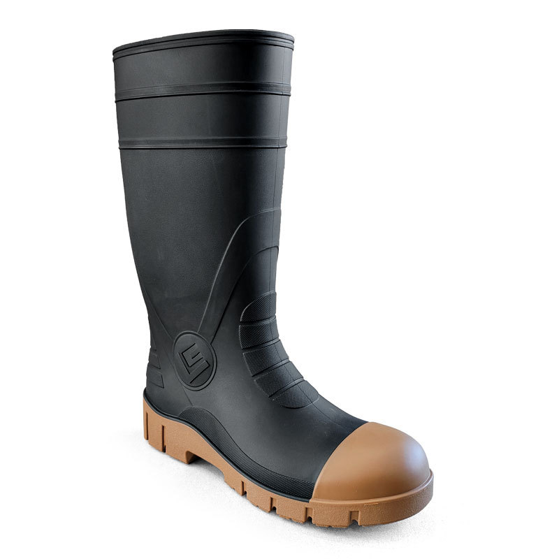 Acélorrú és acél talpú esőcsizma, magas szárú, kopásálló, csúszásmentes munkavédelmi lábbeli