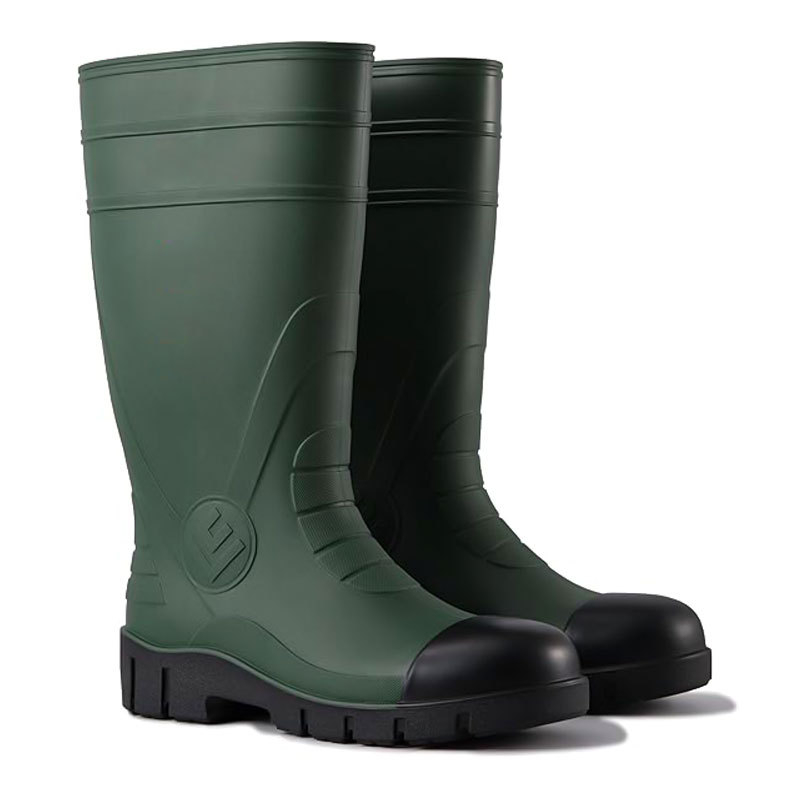 Acélorrú és acél talpú esőcsizma, magas szárú, kopásálló, csúszásmentes munkavédelmi lábbeli