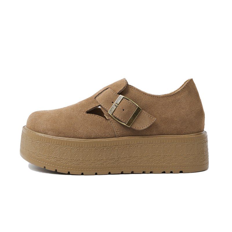 Platform cipő vastag talppal, felső rész marha suede/velúr, kerek orr, 6–8 cm-es sarok