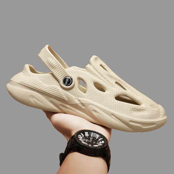 Sandale pentru bărbați din EVA, design perforat, închidere cu cataramă, talpă plată, vară