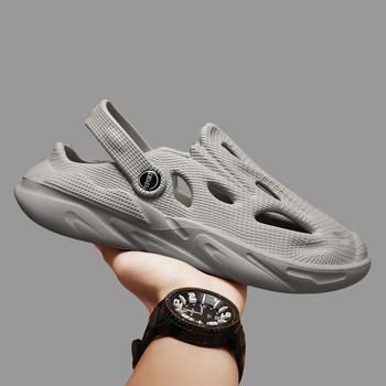 Sandale pentru bărbați din EVA, design perforat, închidere cu cataramă, talpă plată, vară