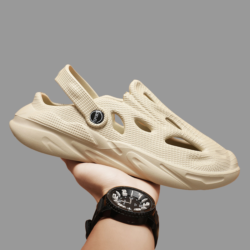 Sandale pentru bărbați din EVA, design perforat, închidere cu cataramă, talpă plată, vară