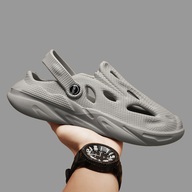 Sandale pentru bărbați din EVA, design perforat, închidere cu cataramă, talpă plată, vară