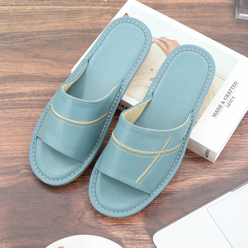 Papuci de interior din piele naturală pentru adulți - respirabili, cu deget deschis, talpă din tendon de vițel, talpă intermediară din piele de vită, grosime talpă 0–3 cm