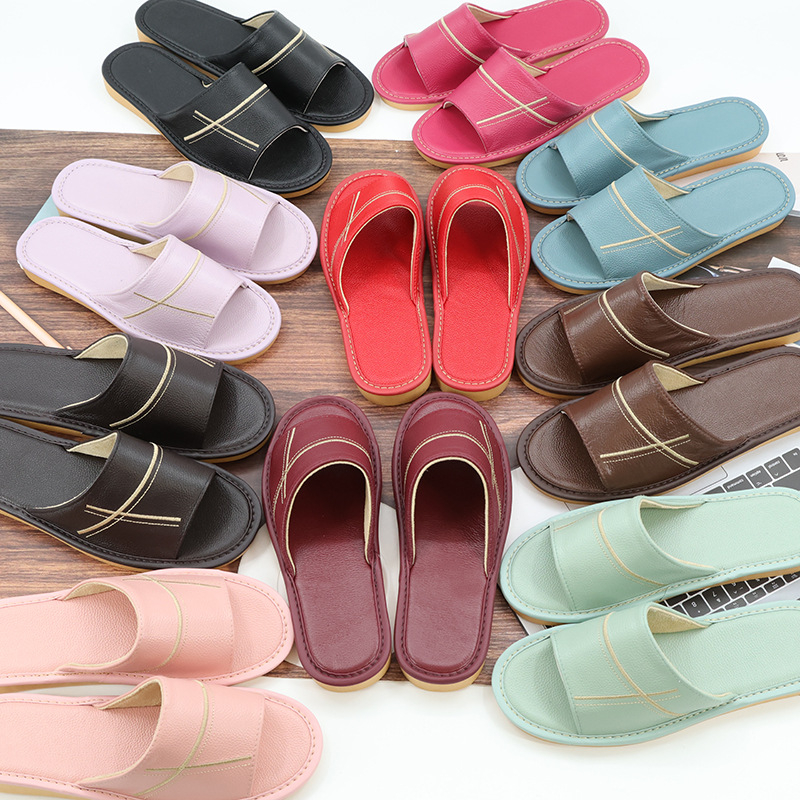 Papuci de interior din piele naturală pentru adulți - respirabili, cu deget deschis, talpă din tendon de vițel, talpă intermediară din piele de vită, grosime talpă 0–3 cm