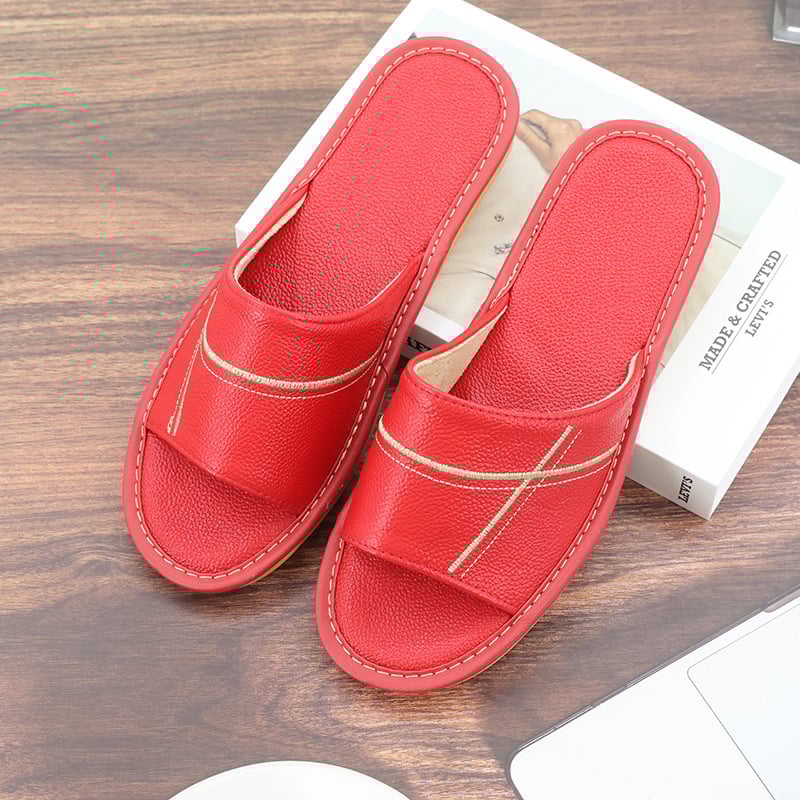 Papuci de interior din piele naturală pentru adulți - respirabili, cu deget deschis, talpă din tendon de vițel, talpă intermediară din piele de vită, grosime talpă 0–3 cm