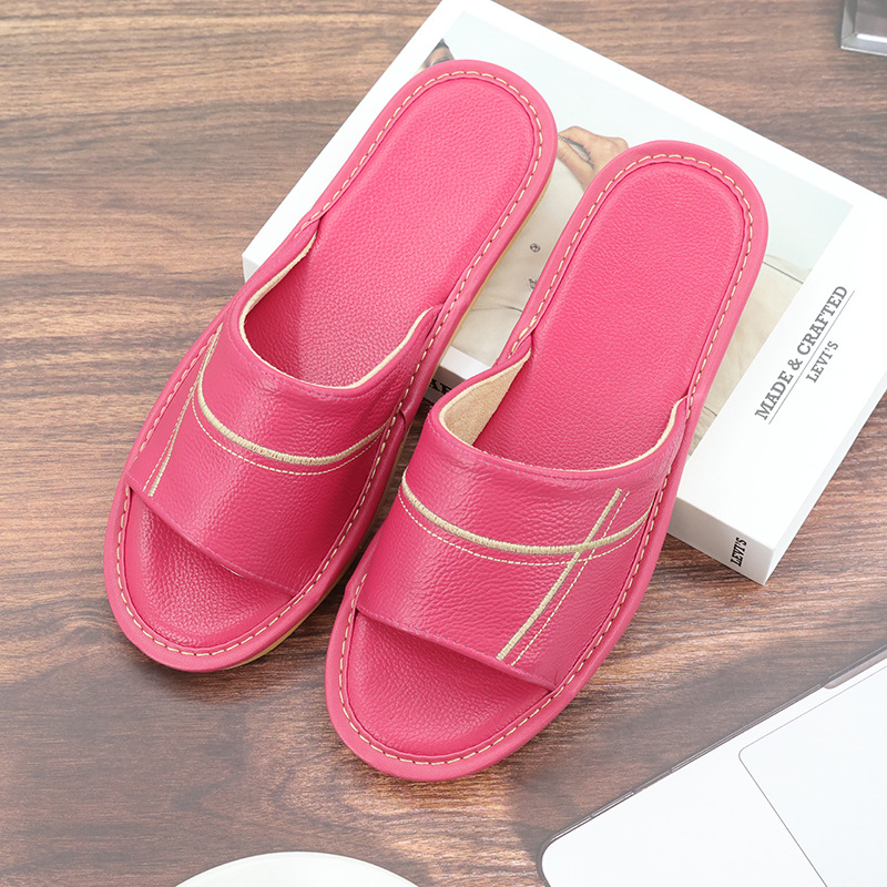 Papuci de interior din piele naturală pentru adulți - respirabili, cu deget deschis, talpă din tendon de vițel, talpă intermediară din piele de vită, grosime talpă 0–3 cm