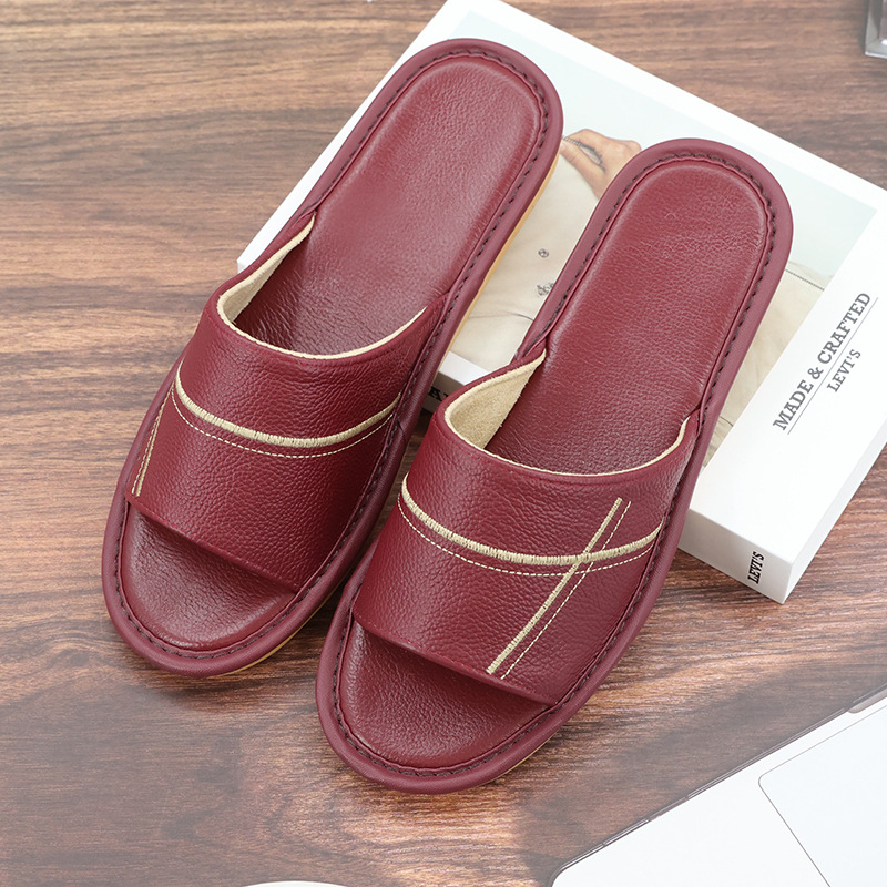 Papuci de interior din piele naturală pentru adulți - respirabili, cu deget deschis, talpă din tendon de vițel, talpă intermediară din piele de vită, grosime talpă 0–3 cm