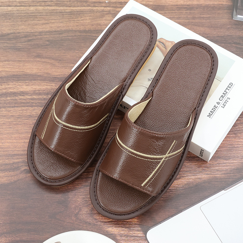 Papuci de interior din piele naturală pentru adulți - respirabili, cu deget deschis, talpă din tendon de vițel, talpă intermediară din piele de vită, grosime talpă 0–3 cm