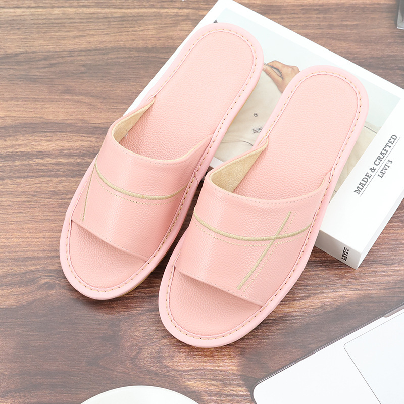 Papuci de interior din piele naturală pentru adulți - respirabili, cu deget deschis, talpă din tendon de vițel, talpă intermediară din piele de vită, grosime talpă 0–3 cm