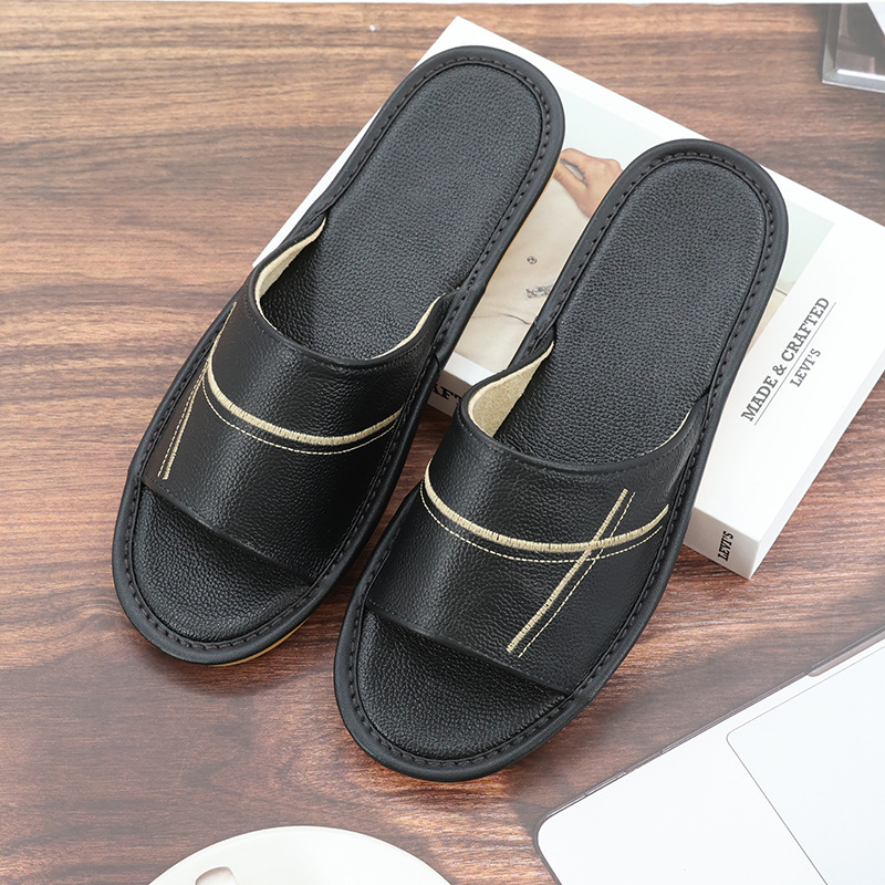 Papuci de interior din piele naturală pentru adulți - respirabili, cu deget deschis, talpă din tendon de vițel, talpă intermediară din piele de vită, grosime talpă 0–3 cm