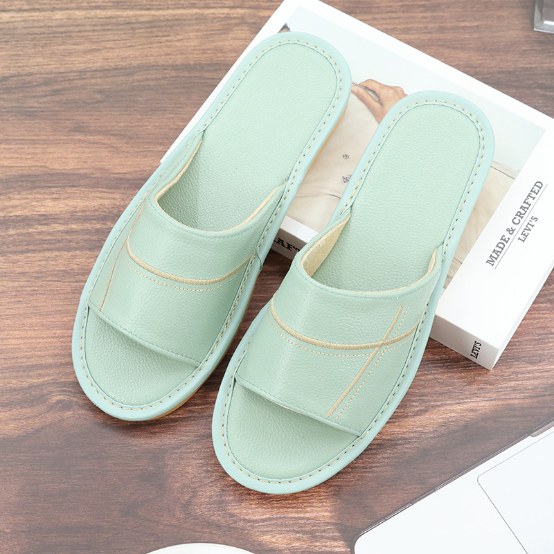 Papuci de interior din piele naturală pentru adulți - respirabili, cu deget deschis, talpă din tendon de vițel, talpă intermediară din piele de vită, grosime talpă 0–3 cm