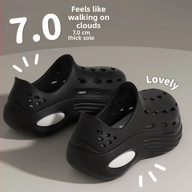 Pánske EVA sandále s hrubou podrážkou, okrúhla špička, priedušné a protišmykové, výška päty 5 cm, letná obuv