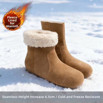 Sieviešu nubukādas ādas ziemas zābaki ar kokvilnas odai, augsts augšdaļa, klinveida papēdis, gumijas zole