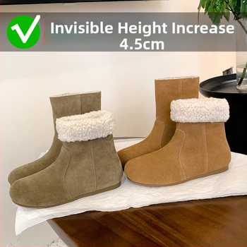 Sieviešu nubukādas ādas ziemas zābaki ar kokvilnas odai, augsts augšdaļa, klinveida papēdis, gumijas zole