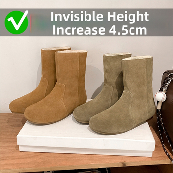 Sieviešu nubukādas ādas ziemas zābaki ar kokvilnas odai, augsts augšdaļa, klinveida papēdis, gumijas zole