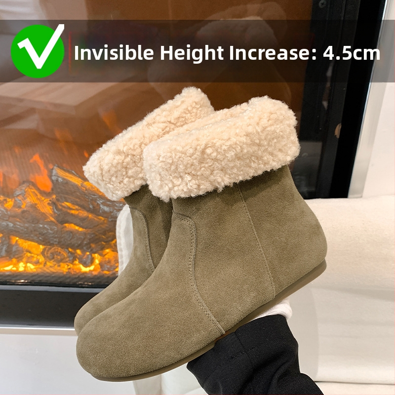 Sieviešu nubukādas ādas ziemas zābaki ar kokvilnas odai, augsts augšdaļa, klinveida papēdis, gumijas zole