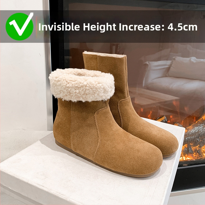 Sieviešu nubukādas ādas ziemas zābaki ar kokvilnas odai, augsts augšdaļa, klinveida papēdis, gumijas zole