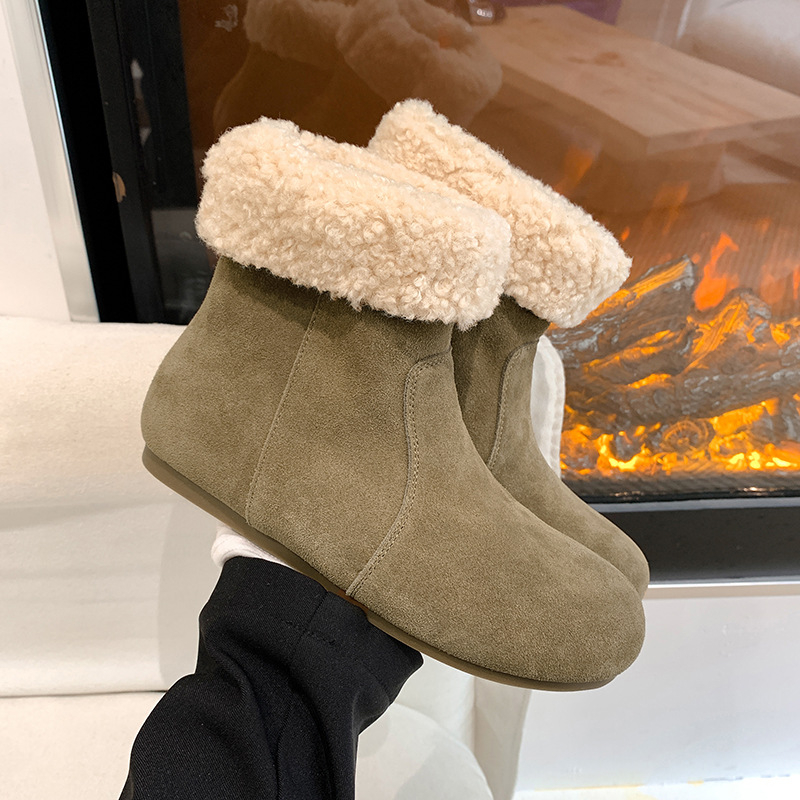 Sieviešu nubukādas ādas ziemas zābaki ar kokvilnas odai, augsts augšdaļa, klinveida papēdis, gumijas zole