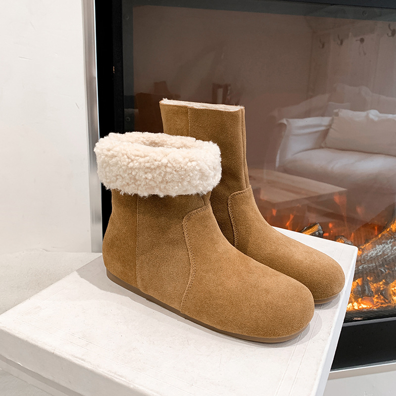 Sieviešu nubukādas ādas ziemas zābaki ar kokvilnas odai, augsts augšdaļa, klinveida papēdis, gumijas zole