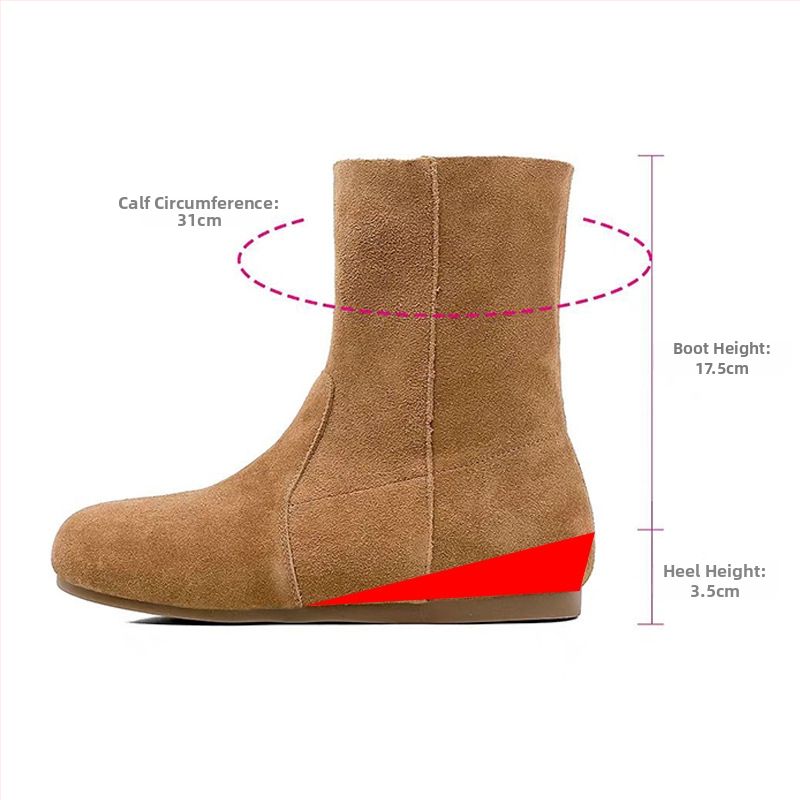 Sieviešu nubukādas ādas ziemas zābaki ar kokvilnas odai, augsts augšdaļa, klinveida papēdis, gumijas zole