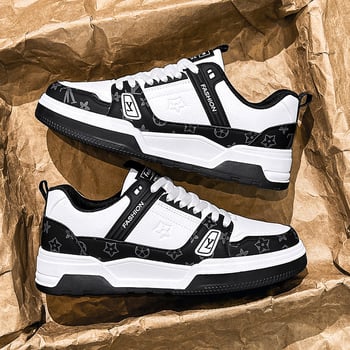 Pantofi sport pentru bărbați în stil coreean, cu talpă groasă, PU partea superioară, talpă din cauciuc, închidere cu șireturi, încălțăminte casual