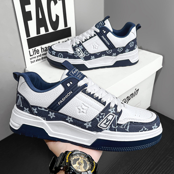 Board Shoes за мъже – корейски стил, кръгъл нос, PU горна част, нисък ток, гумена подметка, PU стелка