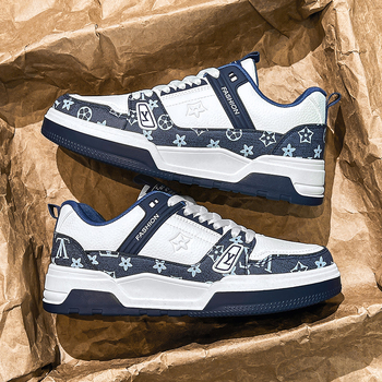 Board Shoes за мъже – корейски стил, кръгъл нос, PU горна част, нисък ток, гумена подметка, PU стелка