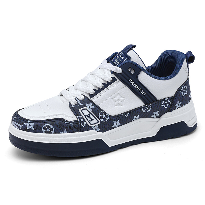 Board Shoes за мъже – корейски стил, кръгъл нос, PU горна част, нисък ток, гумена подметка, PU стелка