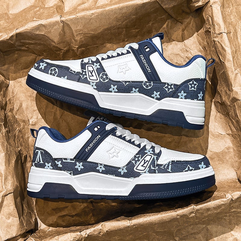 Board Shoes за мъже – корейски стил, кръгъл нос, PU горна част, нисък ток, гумена подметка, PU стелка