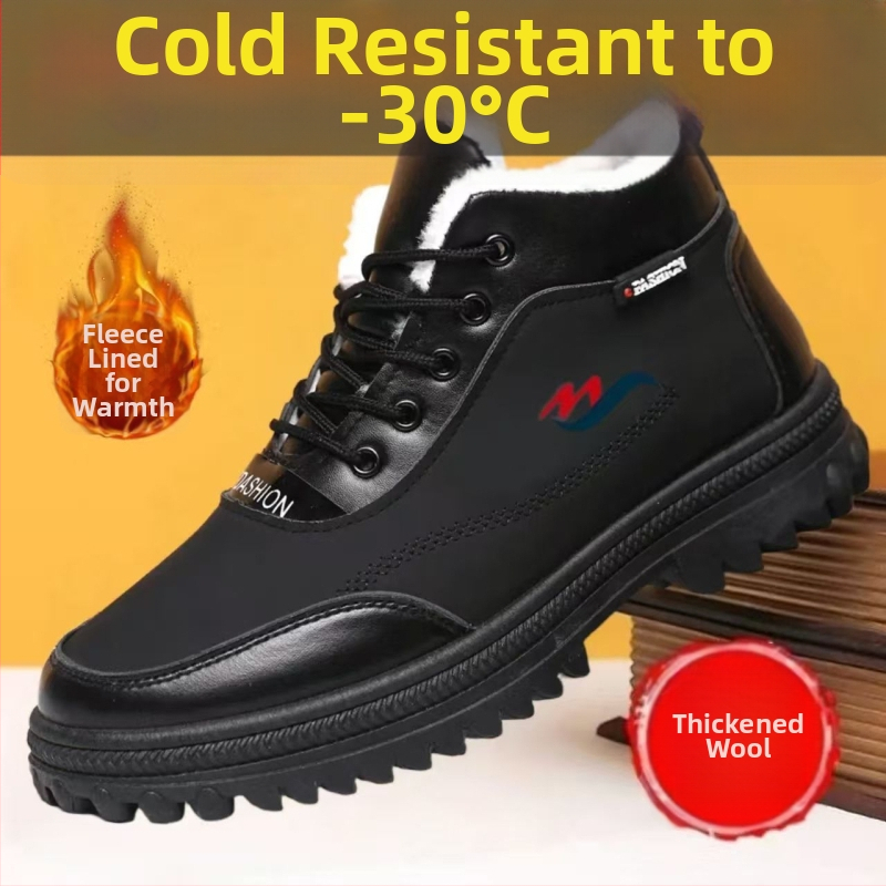 Zimné vysoké pánske topánky z umelej kože s izoláciou (nepremokavé; hrubý horný diel; gumová podrážka; udržiavajú teplo)