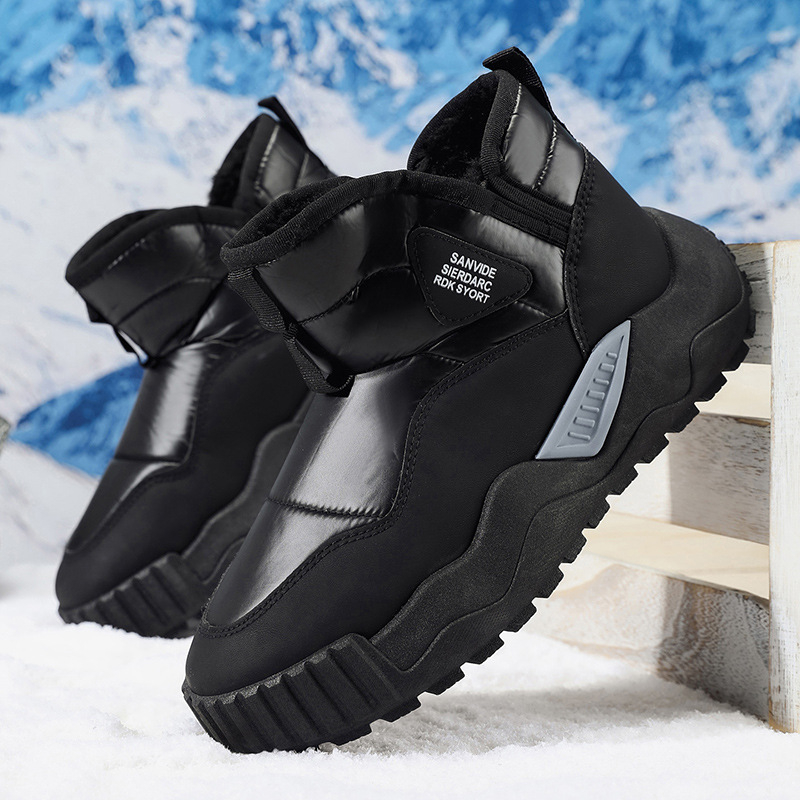 Ghete de iarnă pentru bărbați, cu căptușeală din pluș, impermeabile, antiderapante, PU partea superioară, talpă PVC