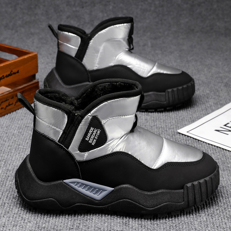 Ghete de iarnă pentru bărbați, cu căptușeală din pluș, impermeabile, antiderapante, PU partea superioară, talpă PVC