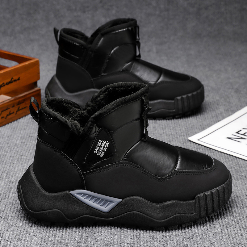 Ghete de iarnă pentru bărbați, cu căptușeală din pluș, impermeabile, antiderapante, PU partea superioară, talpă PVC