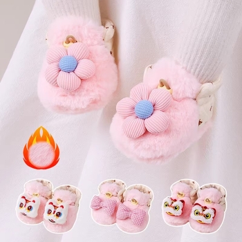 Детски зимни обувки за момичета, закопчаване с катарама, подметка от велур, горна част от памук, плюшена подплата, антиплъзване и топлина