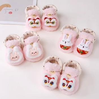 Детски зимни обувки за момичета, закопчаване с катарама, подметка от велур, горна част от памук, плюшена подплата, антиплъзване и топлина