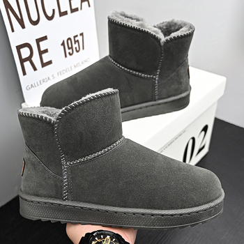 Ανδρικά μποτάκια χιονιού, fleece επένδυση, nubuk άνω μέρος, αντιολισθητική καουτσούκ εξωτερική σόλα, στρογγυλός δάχτυλος, χαμηλό τακούνι 1–3 cm, χειμώνας