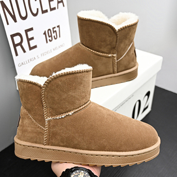 Ανδρικά μποτάκια χιονιού, fleece επένδυση, nubuk άνω μέρος, αντιολισθητική καουτσούκ εξωτερική σόλα, στρογγυλός δάχτυλος, χαμηλό τακούνι 1–3 cm, χειμώνας