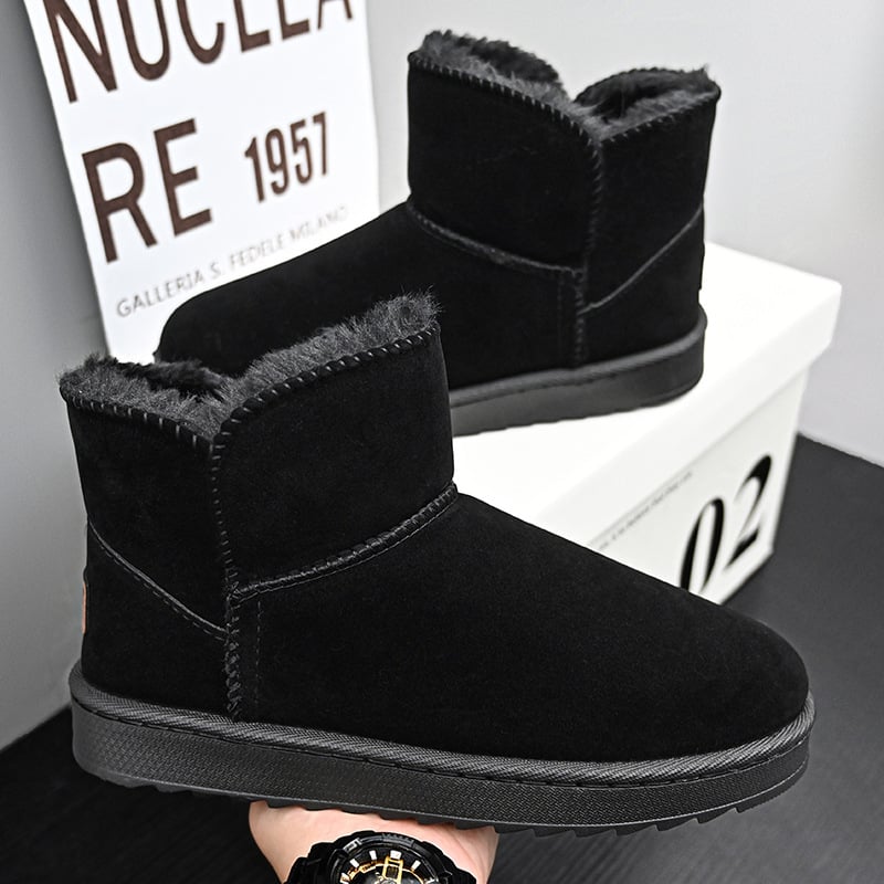 Ανδρικά μποτάκια χιονιού, fleece επένδυση, nubuk άνω μέρος, αντιολισθητική καουτσούκ εξωτερική σόλα, στρογγυλός δάχτυλος, χαμηλό τακούνι 1–3 cm, χειμώνας