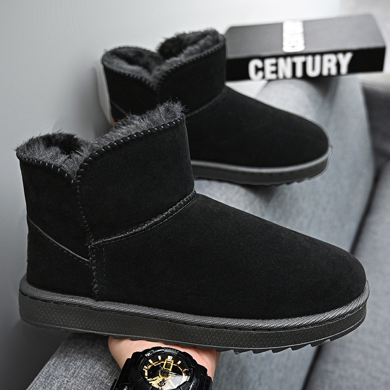 Ανδρικά μποτάκια χιονιού, fleece επένδυση, nubuk άνω μέρος, αντιολισθητική καουτσούκ εξωτερική σόλα, στρογγυλός δάχτυλος, χαμηλό τακούνι 1–3 cm, χειμώνας